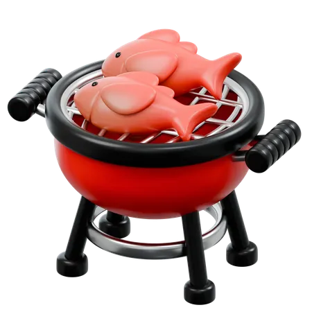 Parrilla de barbacoa con pescado  3D Icon