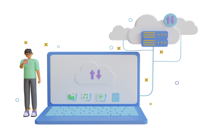 Partage de données dans le cloud  3D Illustration