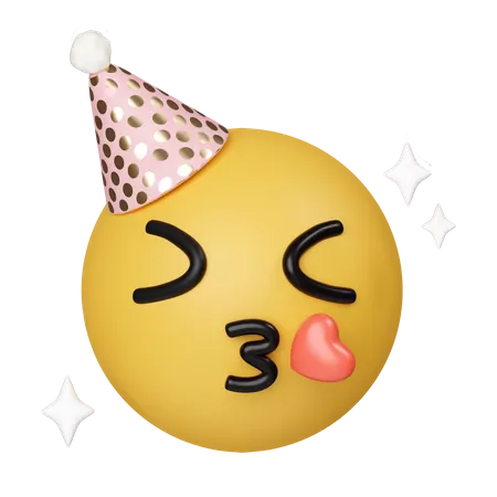 3 D Party Emoji Celebrate Emoticon Happy Birthday Face Hat Emoji Icon Isolated On Gray Background 3 D Rendering Illustration Clipping Path 3D Icon