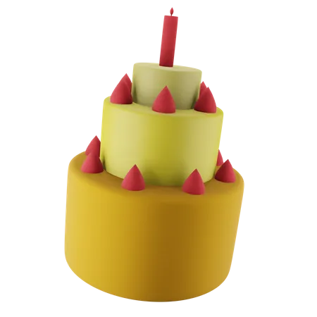3 D ICON BIRTHDAY CAKE WITH HIGH QUALITY RENDER AND TRANSPARENT BACKGROUND 3D Icon