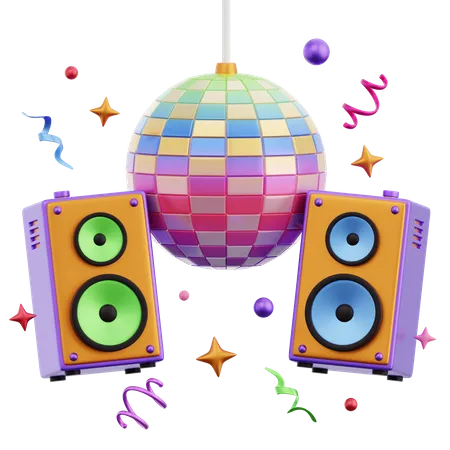Party Disco Ball And Speaker 3D Icon