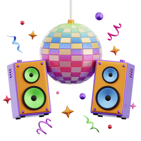 Party-Disco-Kugel und Lautsprecher  3D Icon