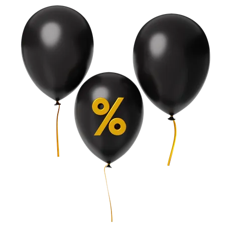 Discount Party Black Ballon With Gold Percent Black Friday 3 D Icon Illustration Vector Happy Shopping With Discount And Hot Sale 3D Icon