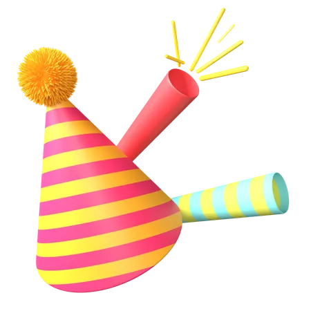 Party Hat And Party Blower  3D Icon