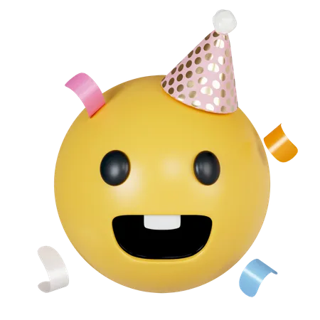 3 D Emoticon Emojis In Party Hats With Confetti Celebration Elements For Birth Day Happy And Funny Character Collection Icon Isolated On Gray Background 3 D Rendering Illustration Clipping Path 3D Icon