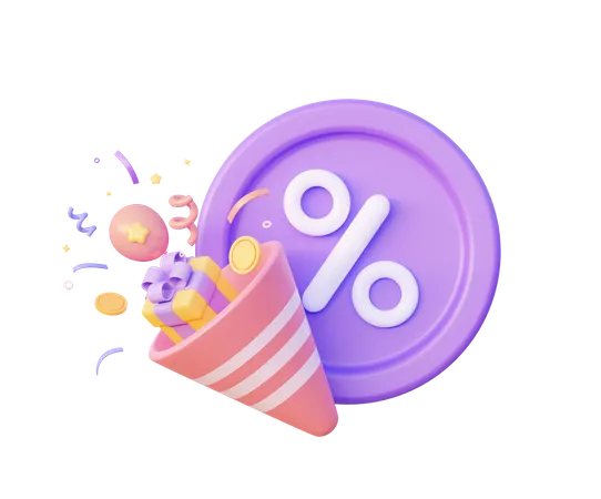 Party Popper With Lable Percent 3D Icon
