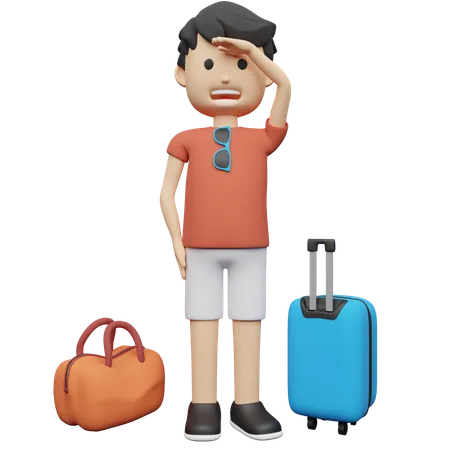 Pasajero que lleva muchas bolsas de equipaje  3D Illustration