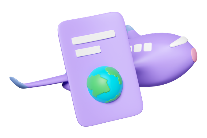 Pasaporte y avión  3D Icon