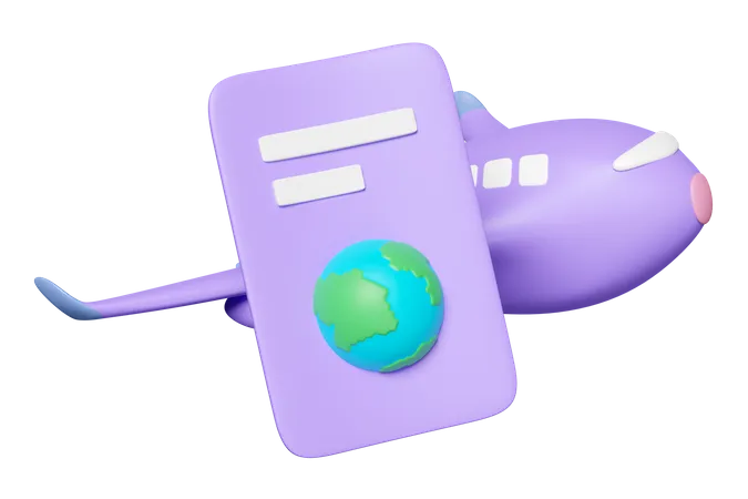 Pasaporte y avión  3D Icon