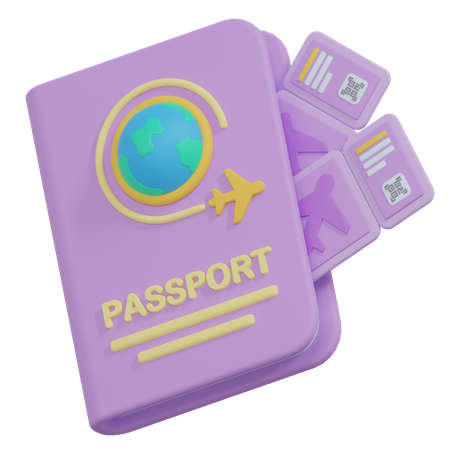 Pasaporte y billete de avión  3D Icon