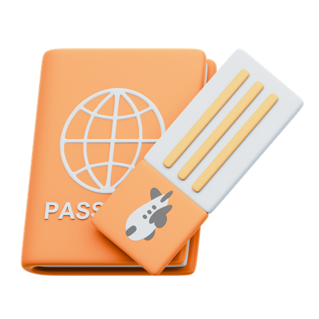 Pasaporte y boleto de avión  3D Icon