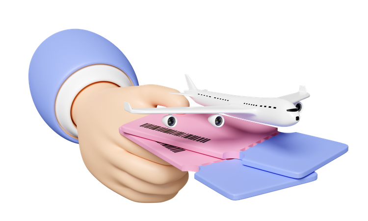 Mão segurando passagem de avião  3D Icon