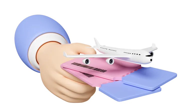 Mão segurando passagem de avião  3D Icon