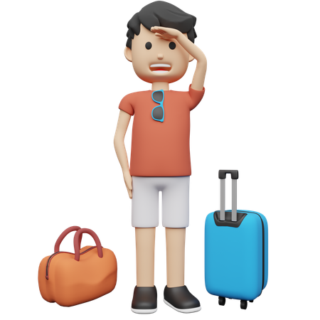 Passager transportant de nombreux bagages  3D Illustration