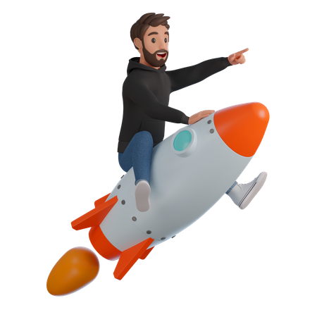 Passeio de empresário em foguete  3D Icon