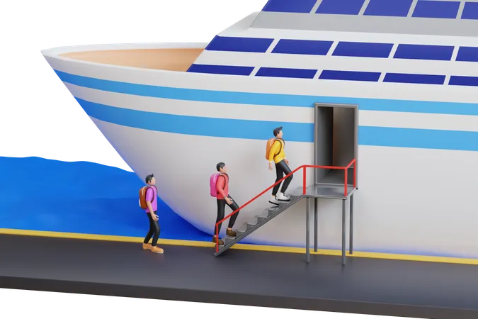 3 D Illustration Of Passenger Boarding On Cruise Liner Deck Cruise Ship With Passengers Queuing On The Stairs To Enter 3D Illustration