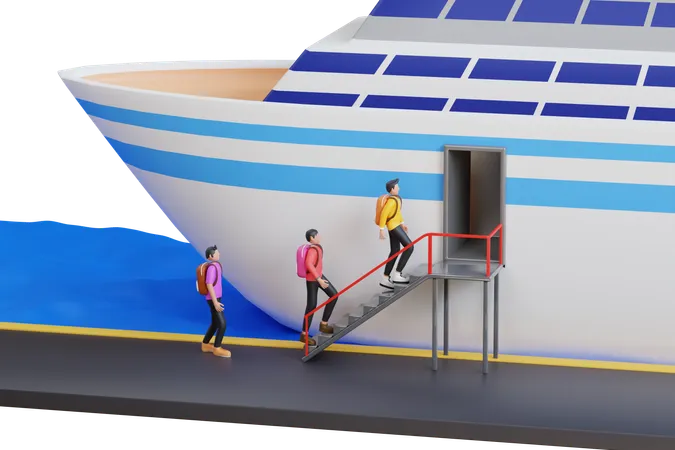 Passenger boarding on cruise liner deck  3D Illustration