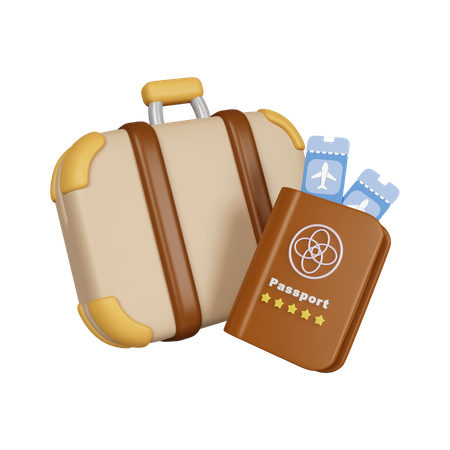 Passeport avec valise  3D Icon