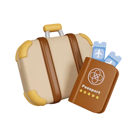 Passeport avec valise  3D Icon