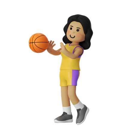 Passing Basketball Player Girl  3D Illustration