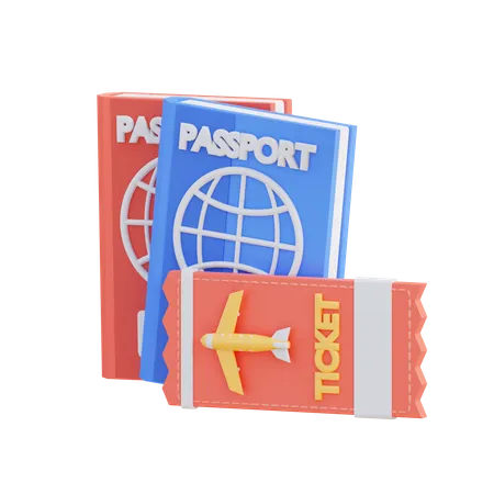 Passport And Airplane Ticket  3D Icon