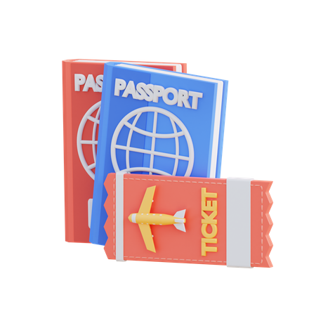 Passport And Airplane Ticket  3D Icon