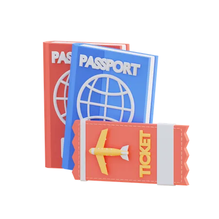 3 D Illustration Passport And Airplane Ticket 3D Icon