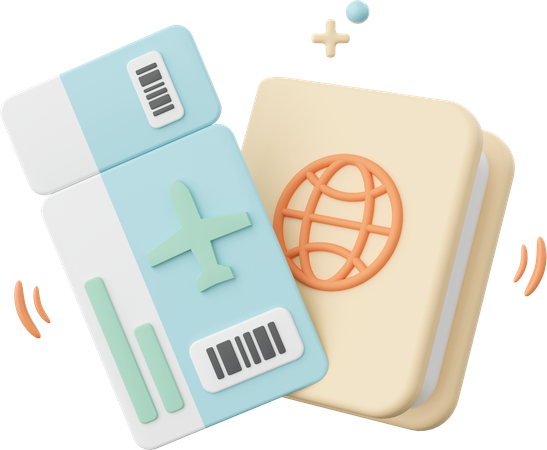 Passport And Flight Ticket  3D Icon