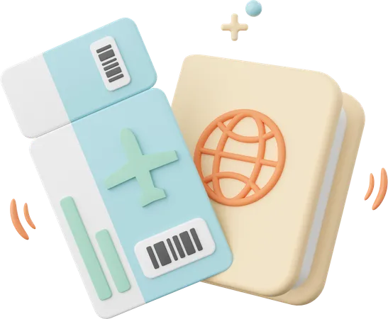 Passport And Flight Ticket  3D Icon