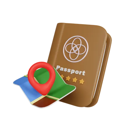 3 D Brown Passport And Folded Map And Location Pin Isolated Minimal Navigation Icon Isolated On White Background 3 D Rendering Illustration Clipping Path 3D Icon
