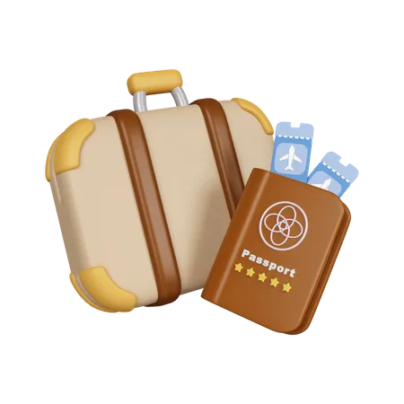 3 D Brown Suitcase Passport Icon Identification Document Icon Isolated On White Background 3 D Rendering Illustration Clipping Path 3D Icon