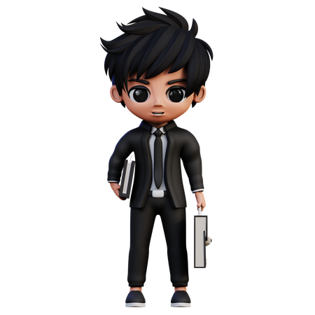 Pasta segurando personagem de empresário  3D Icon