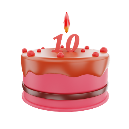 Pastel de cumpleaños número 10  3D Icon
