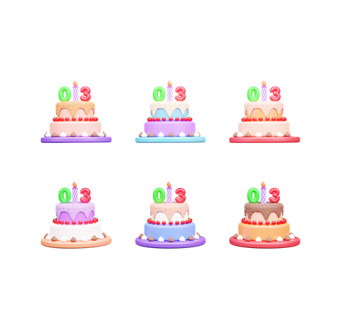 Pastel de tercer cumpleaños  3D Icon