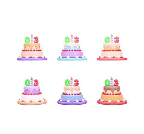 Pastel de tercer cumpleaños  3D Icon