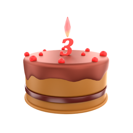 Pastel de tercer cumpleaños  3D Icon