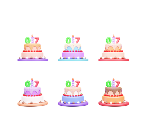 Pastel de séptimo cumpleaños  3D Icon