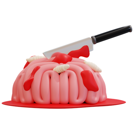 Pastel de Halloween con forma de cerebro y cuchillo  3D Icon