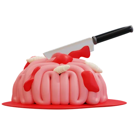 Pastel de Halloween con forma de cerebro y cuchillo  3D Icon