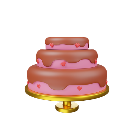 Pastel de chocolate de varios niveles con corazones  3D Icon