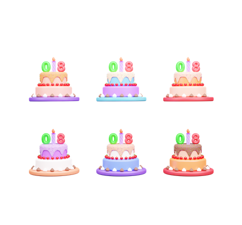 Pastel de octavo cumpleaños  3D Icon