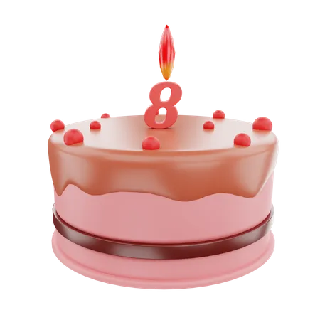 Pastel de octavo cumpleaños  3D Icon