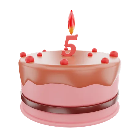 Pastel de quinto cumpleaños  3D Icon