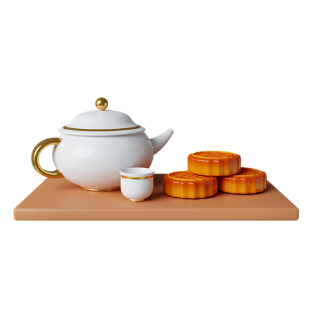 Té y pastel de luna  3D Icon