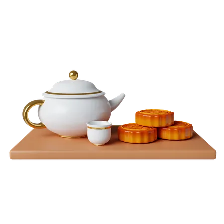 Té y pastel de luna  3D Icon