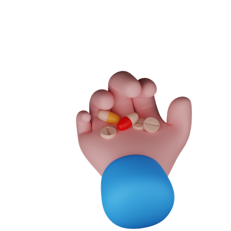 Pastillas en la mano  3D Illustration