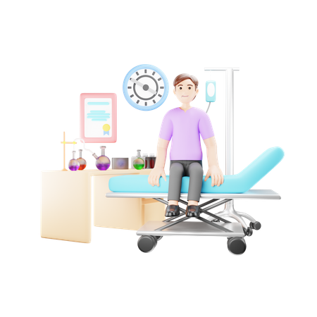Patient Sitting on Hospital Bed  3D Illustration