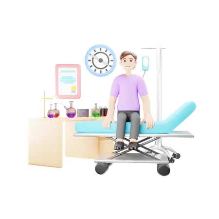 Patient Sitting on Hospital Bed  3D Illustration