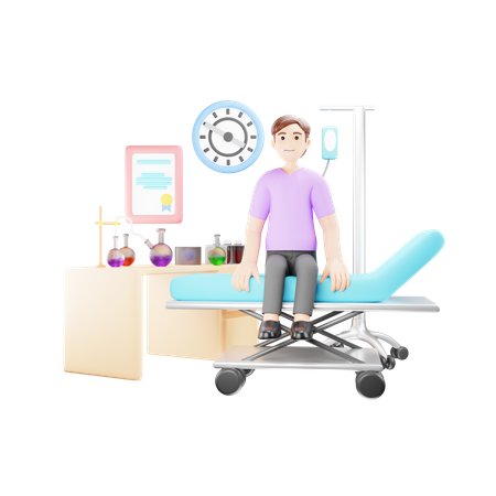 Patient Sitting on Hospital Bed  3D Illustration