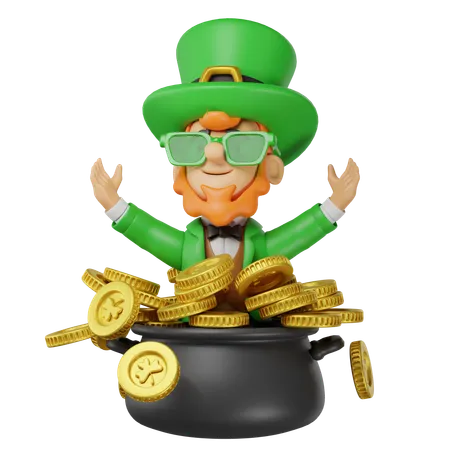 St Patricks Character Celebrating With Coins 3D Illustration